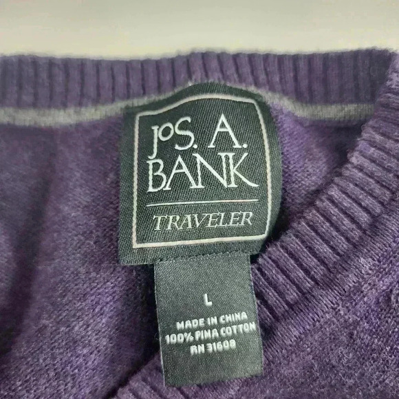 Jos. A. Bank Traveler V Neck Purple Cotton Men's Sweater L - Picture 5 of 7